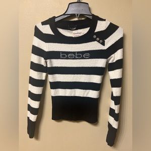 Bebe Logo Sweater Striped Black White Small NWT